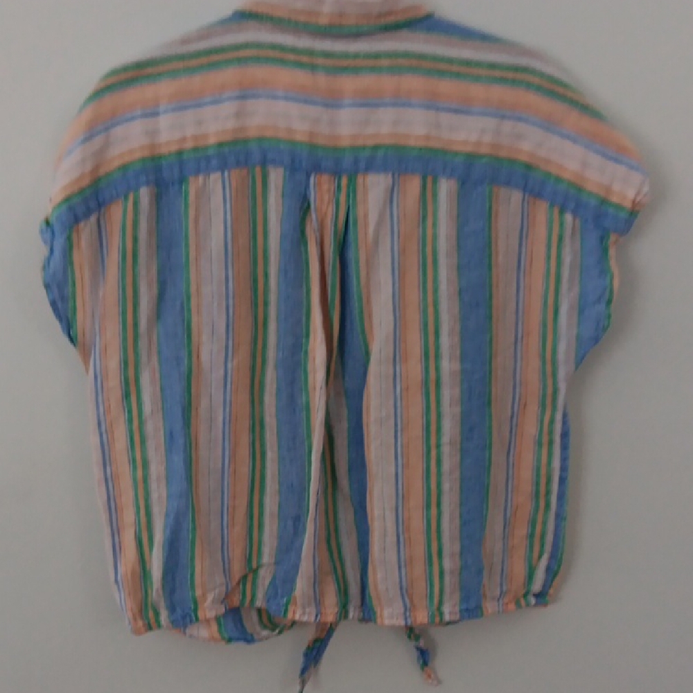 Talbots Striped Button-Front Tied Hem Top #3472 - Picture 6 of 11